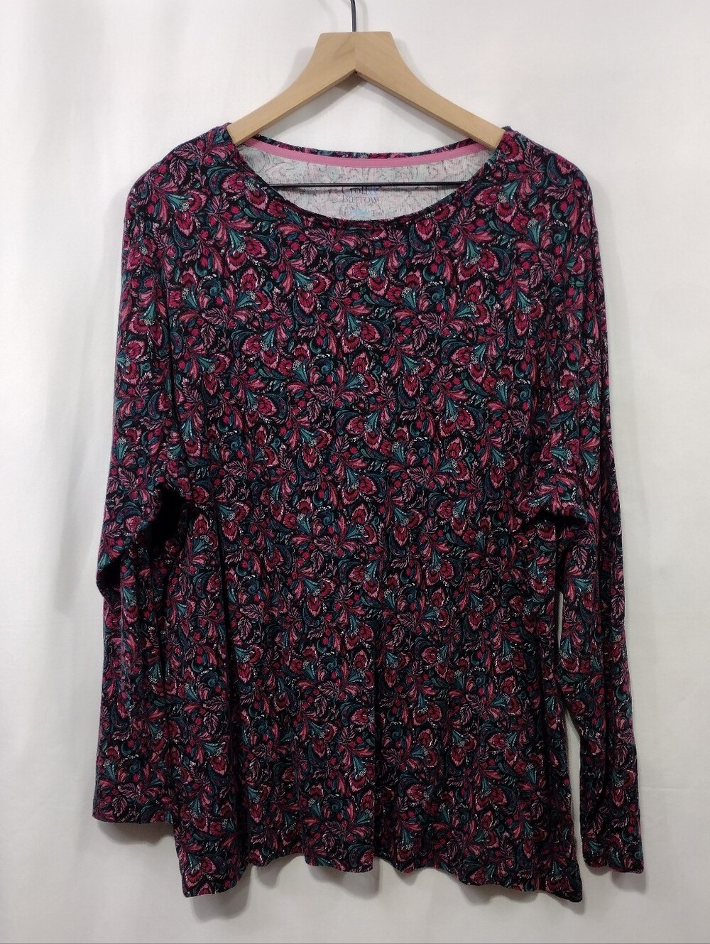 Croft & Barrow Floral Paisley Classic Tee Top Womens 2X Pink Green Artsy Retro